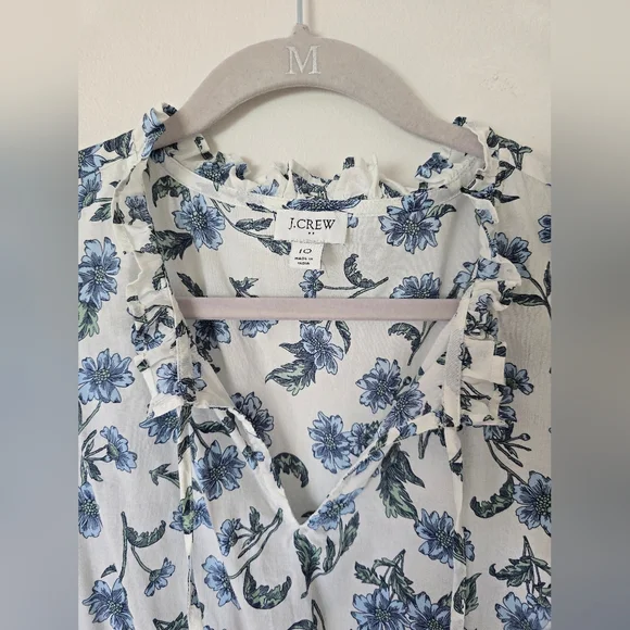 J. Crew Size 10 Womens White Blue Floral Cotton Sleeveless Maxi Dress - Picture 5 of 10